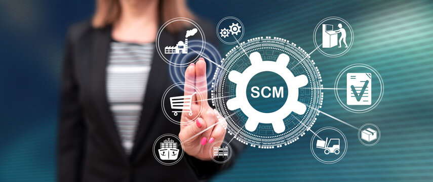 Woman touching a scm concept