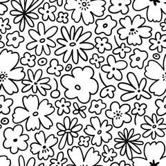 Vector doodle floral seamless pattern. Hand-drawn flower seamless fabric design. Blossoming design