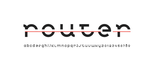 Digital black font, rounded modern alphabet, trendy letters from A to Z and numbers from 0 to 9, vector illustration 10EPS