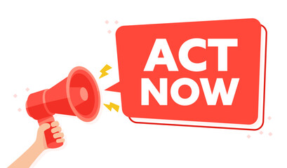 Red Urgent Call to Action Illustration with ACT NOW Text and Megaphone - obrazy, fototapety, plakaty