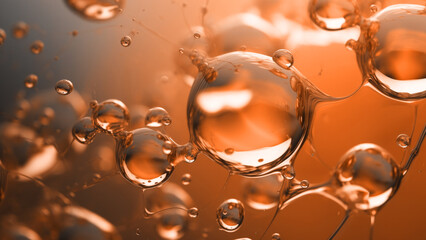 A macro shot of glistening oil and water mixture creating transparent bubbles and abstract shapes