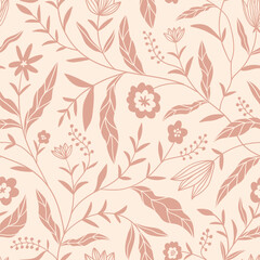 Chintz floral pattern. Vector hand-drawn monochrome botanical seamless design. Flowers motif for decoration chintz fabric. Oriental folk design for wallpaper, textile, blanket, clothing. - 715423380