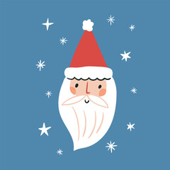 vector christmas illustration. Cute new year greeting card with Santa Claus. Funny kids christmas design. 