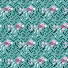 Vector stylized floral seamless pattern. Flower design in hand-drawn style. Abstract flora design for fabric, wallpaper or wrapping paper. 