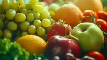 Naklejka na ściany i meble Bounty of Nature: Fresh and Colorful Seasonal Fruits and Vegetables