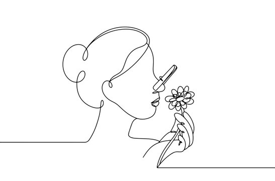 Anosmia. Woman. Nose. Don't smell. Flower. Without smell