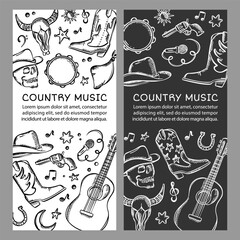 COUNTRY FLYER American Cowboy Music Western Holiday Vector Illustration Banner Set For Print