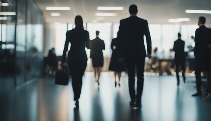 business workplace with people in walking in blurred motion in modern office space