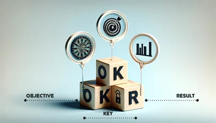 Foto op Plexiglas OKR Strategy-Targeting Objective Key and Result. A creative depiction of the OKR strategy connecting objective key action and result focusing on common goal for driving business growth and performance © Sawanee