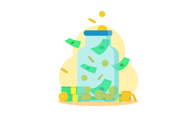 Save money concept. Saving dollar in jar. Money Jar. Vector illustration in flat style