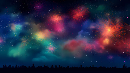 Naklejka premium Beautiful creative holiday background with fireworks and sparkles