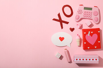Fototapeta na wymiar Festive decoration for Valentine's Day on a pink background.