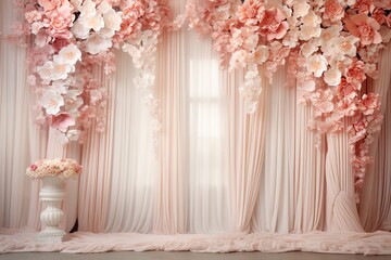 a curtain wedding decoration with flower arrangements