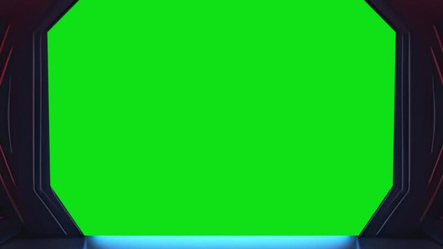 open gate of spaceship room greenscreen background
