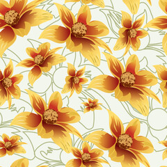 gradient floral with light green line flower background and grey base block seamless repeating pattern for textie and fabric