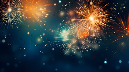Naklejka premium Beautiful creative holiday background with fireworks and sparkles