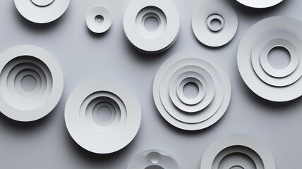 Circles background in paper cut style. White and grey colors. Decorative geometric shapes backdrop