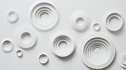 Circles background in paper cut style. White and grey colors. Decorative geometric shapes backdrop