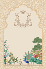 Traditional Mughal Indian Wedding Invitation vector illustration for print - obrazy, fototapety, plakaty