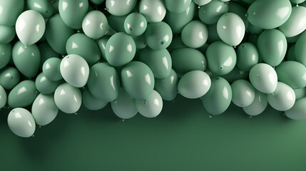 oster with Shiny Green Balloons on color Background with Square Frame.