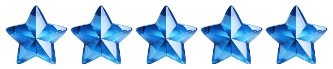 Five blue stars for product rating reviews for websites and mobile applications, cut out - obrazy, fototapety, plakaty