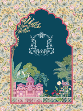 Indian Traditional Mughal Wedding Invitation vector illustration