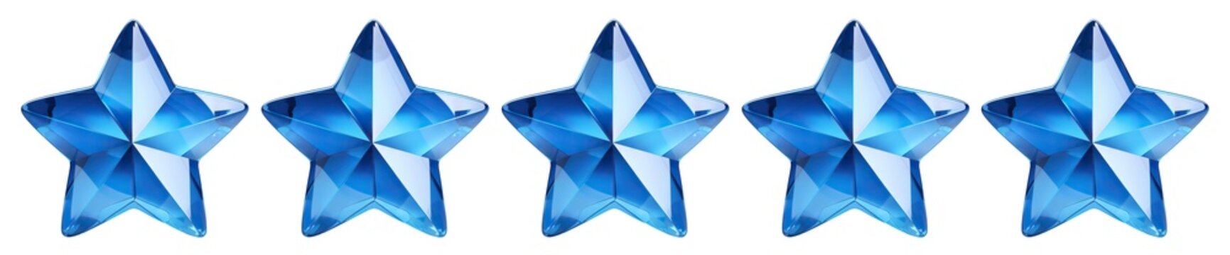Five blue stars for product rating reviews for websites and mobile applications, cut out