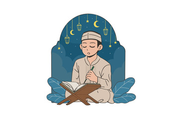 Muslim Reading Al-Qur'an Illustration