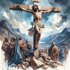 The resurrection of Jesus painting - obrazy, fototapety, plakaty