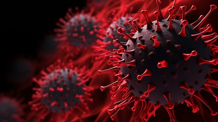 Red virus on black background