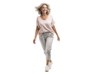 Stylish, happy, mature woman walking, cut out