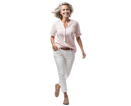 Stylish, happy, mature woman walking, cut out - Powered by Adobe