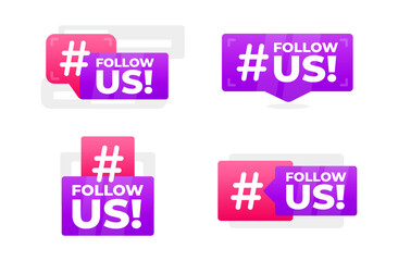 Follow Us Hashtag Campaign Bubbles - Engaging vector speech bubbles with the call-to-action phrase Follow Us, ideal for social media growth and engagement strategies