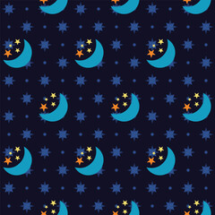 Moon and stars seamless pattern. Abstract esoteric ornament for flyer, wallpaper, scrapbooking. Vector illustration. 