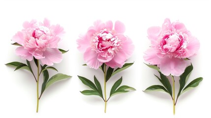 Set of beautiful peony flowers on white background