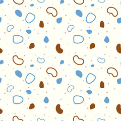 Marine summer sea bottom background. Pattern with stones and abstract small shapes and contours. Brown and blue colors. Vector illustration