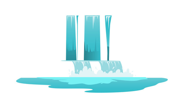 Water of waterfall, flat cartoon style, vector illustration isolated on white