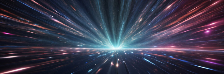 Light speed travel background. Galaxy and cosmos exploration. - obrazy, fototapety, plakaty