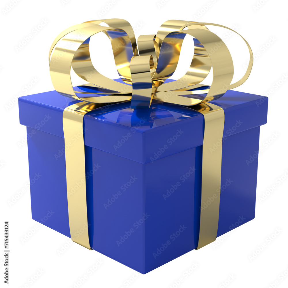 Wall mural Colored gift box with golden ribbon is realistic without background.