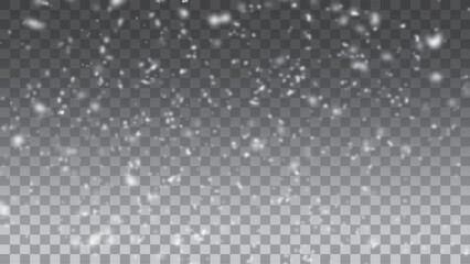 Seamless realistic falling snow or snowflakes. Isolated on transparent background. Falling Snowflakes, Night Sky.