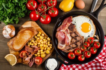 Fototapeta premium breakfast menu served in dining table professional advertising food photography