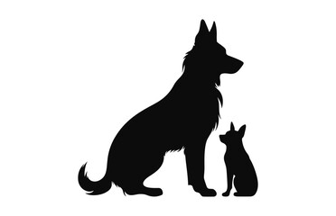 A German Shepherd Dog and puppy Silhouette black vector isolated on a white background