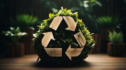 shape of a recycling sign in the middle of untouched nature. An ecological metaphor for ecological waste management and a sustainable and economical lifestyle. 3d rendering.