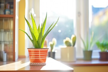 potted aloe plant on a sunny windowsill