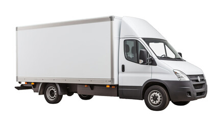 White delivery van isolated on transparent background. PNG file, cut out	