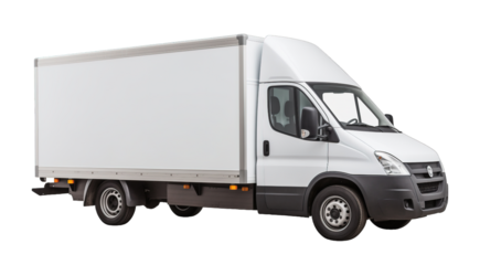 White delivery van isolated on transparent background. PNG file, cut out	