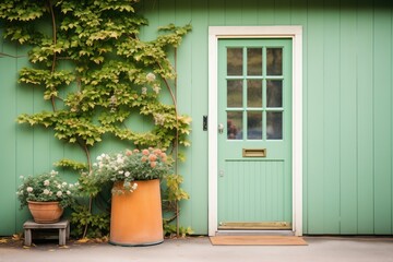 timber door on an ivycovered cottage