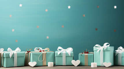 Valentine's Day background. Gift box on pastel blue background. Valentines day concept. Flat lay, top view, copy space