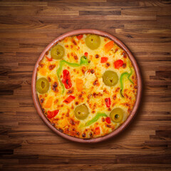 Egyptian Food, Pasta casserole with mozzarella On a wooden background