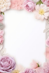 minimalistic frame with natural natural floral background, spring summer background, blank mock up for card or invitation, selective